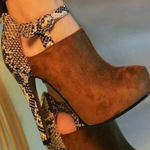 none Shoes - Brown snake print booties